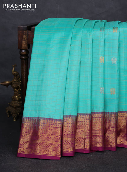 Teal Green & Magenta Pink Pure Gadwal Silk - Checks