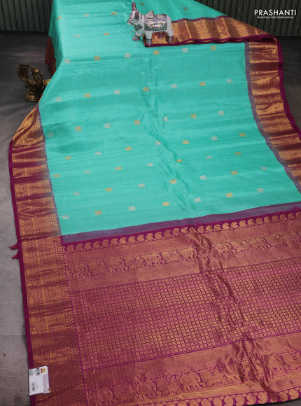 Teal Green & Magenta Pink Pure Gadwal Silk - Checks