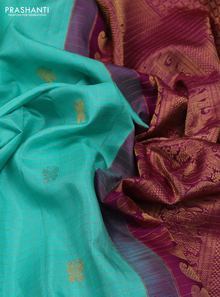 Teal Green & Magenta Pink Pure Gadwal Silk - Checks