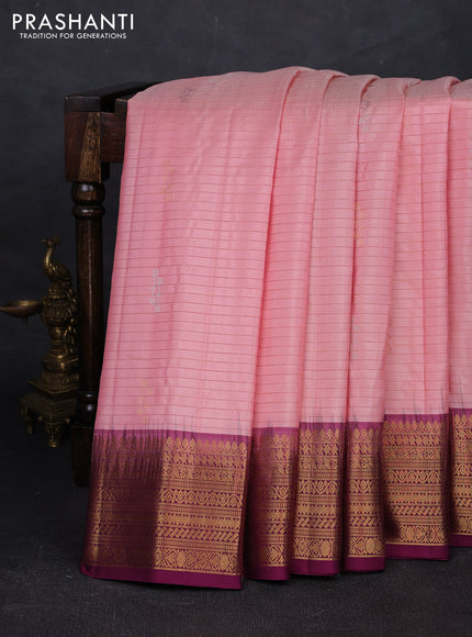 Peach & Wine Pure Gadwal Silk - Checks