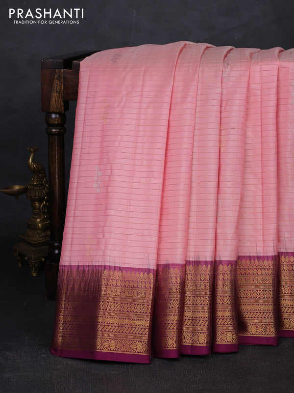 Peach & Wine Pure Gadwal Silk - Checks