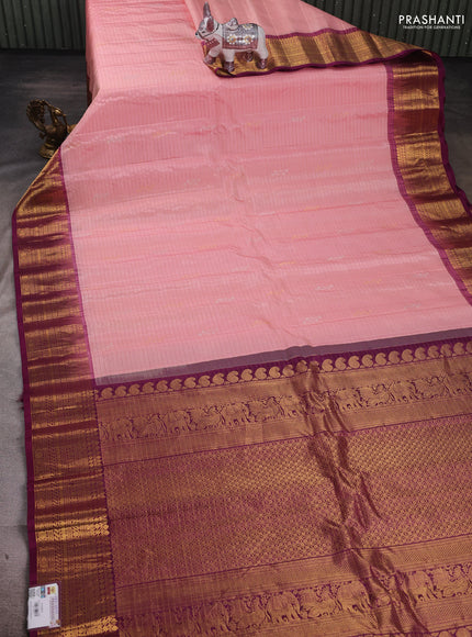 Peach & Wine Pure Gadwal Silk - Checks