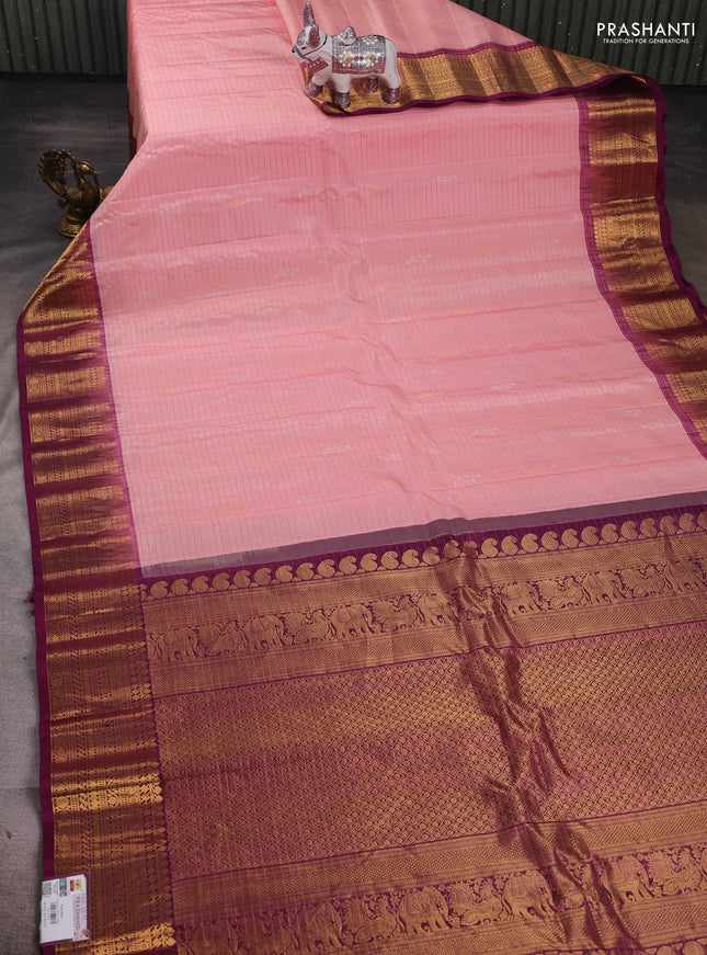 Peach & Wine Pure Gadwal Silk - Checks