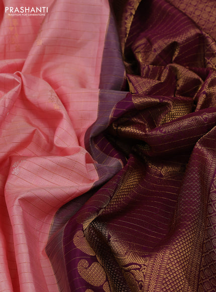 Peach & Wine Pure Gadwal Silk - Checks