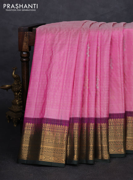 Pink & Bottle Green Pure Gadwal Silk - Checks