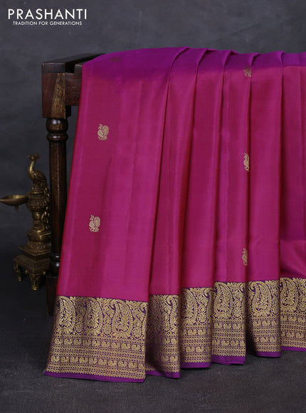 Magenta Pink & Purple Pure Gadwal Silk - Buttas