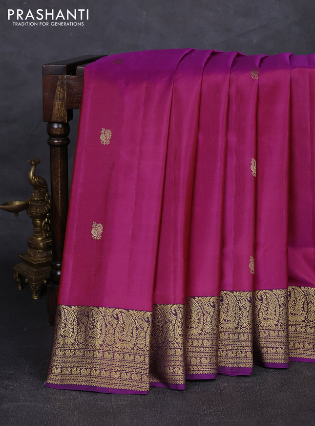 Magenta Pink & Purple Pure Gadwal Silk - Buttas
