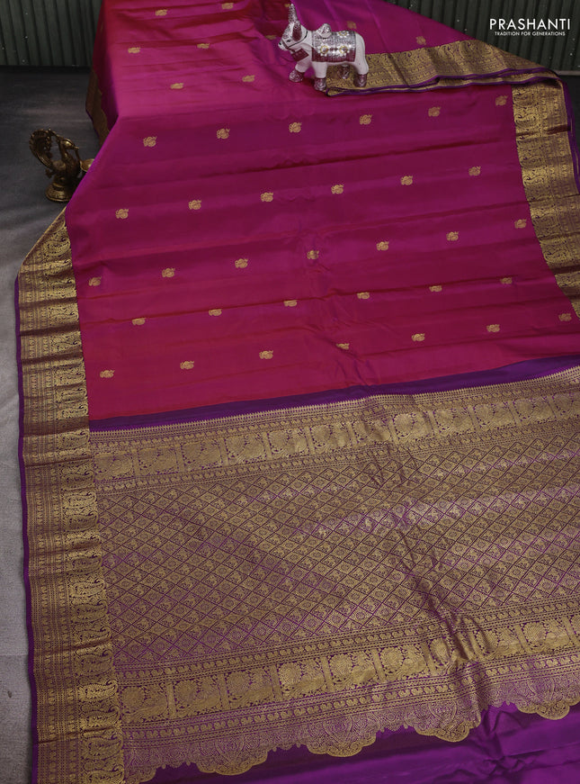 Magenta Pink & Purple Pure Gadwal Silk - Buttas