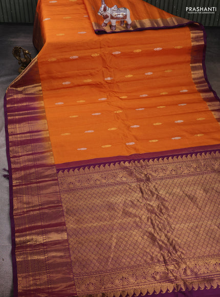 Mango Yellow & Purple Pure Gadwal Silk - Checks