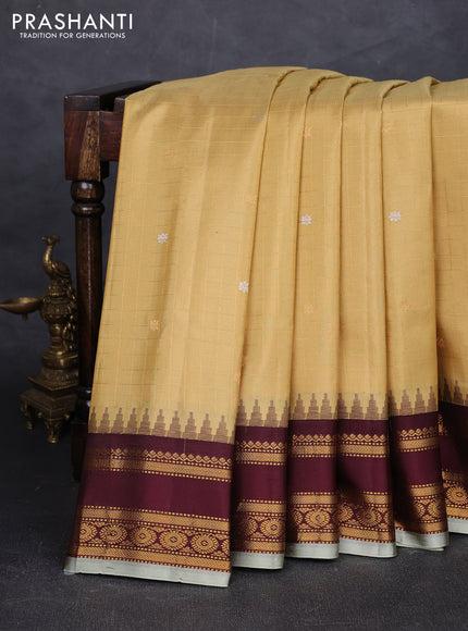 Pastel Green & Wine Pure Gadwal Silk - Checks