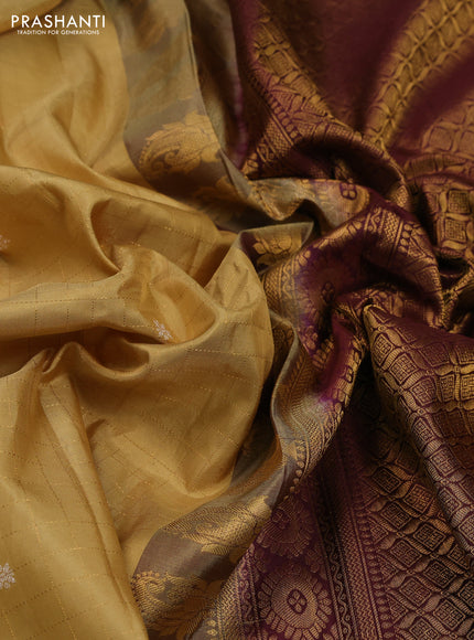 Pastel Green & Wine Pure Gadwal Silk - Checks