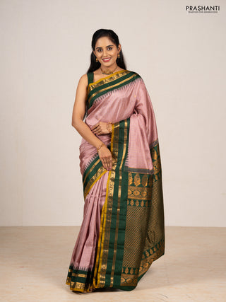 Pastel Pink & Green Pure Gadwal Silk - Checks