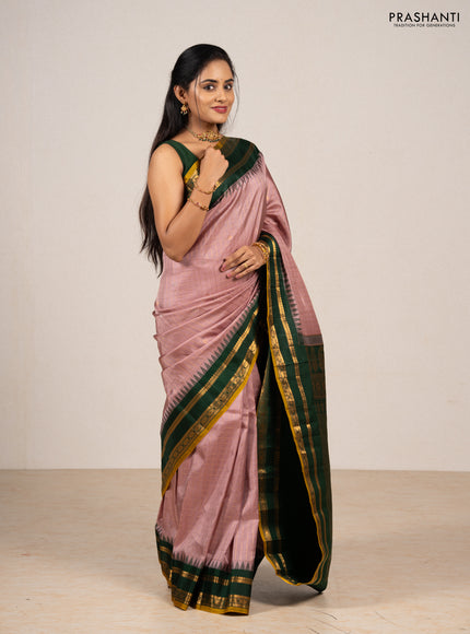Pastel Pink & Green Pure Gadwal Silk - Checks