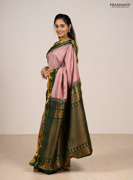 Pastel Pink & Green Pure Gadwal Silk - Checks