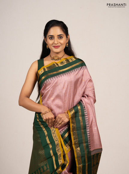 Pastel Pink & Green Pure Gadwal Silk - Checks
