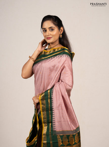 Pastel Pink & Green Pure Gadwal Silk - Checks