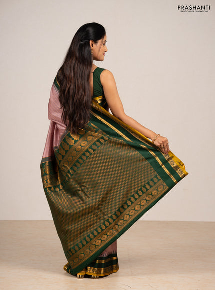 Pastel Pink & Green Pure Gadwal Silk - Checks