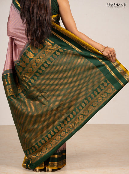 Pastel Pink & Green Pure Gadwal Silk - Checks