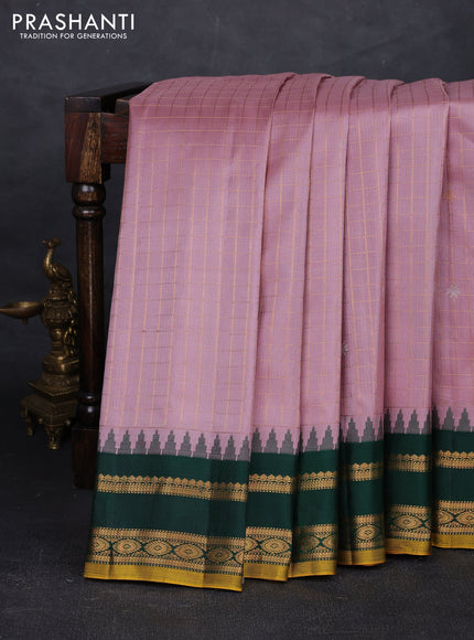 Pastel Pink & Green Pure Gadwal Silk - Checks