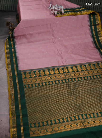 Pastel Pink & Green Pure Gadwal Silk - Checks