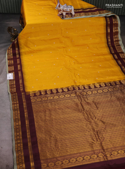Mustard Yellow & Wine Pure Gadwal Silk - Checks