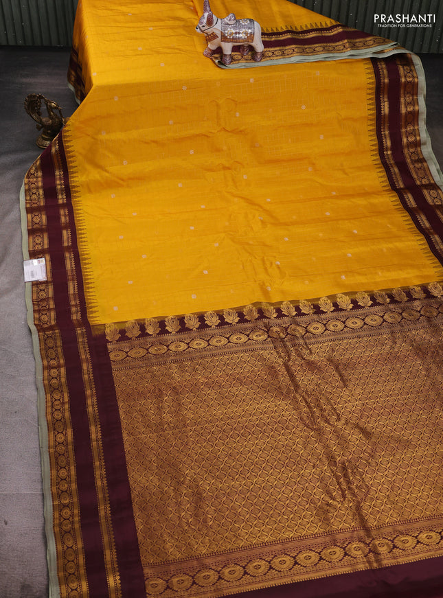 Mustard Yellow & Wine Pure Gadwal Silk - Checks