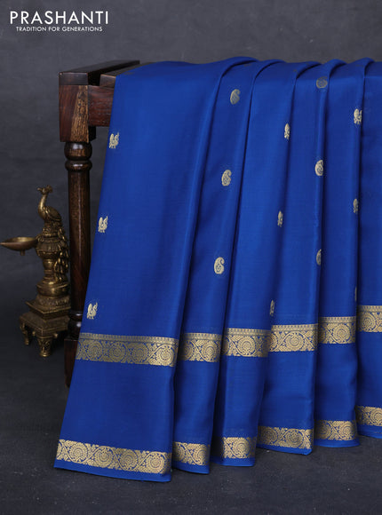 Peacock Blue Pure Mysore Silk - Buttas