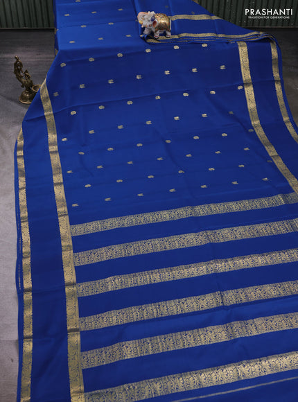 Peacock Blue Pure Mysore Silk - Buttas