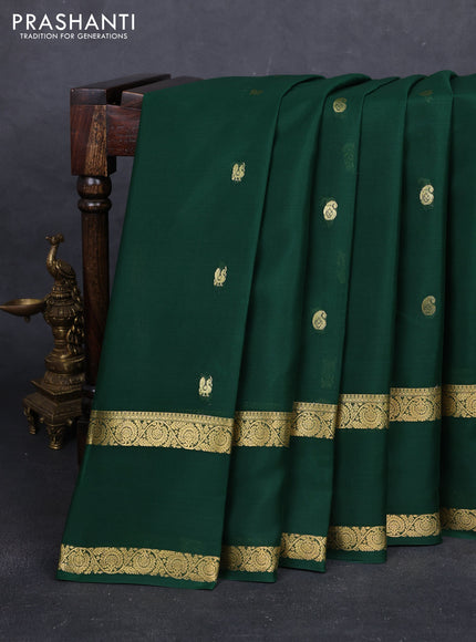 Bottle Green Pure Mysore Silk - Buttas
