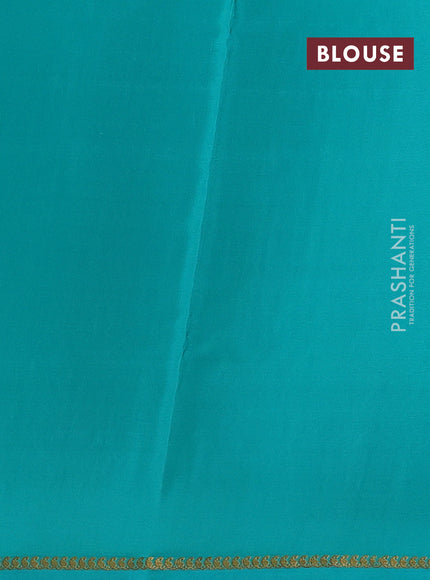 Teal Blue Pure Mysore Silk - Checks