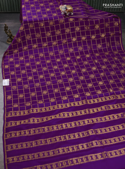 Purple Pure Mysore Silk - Checks