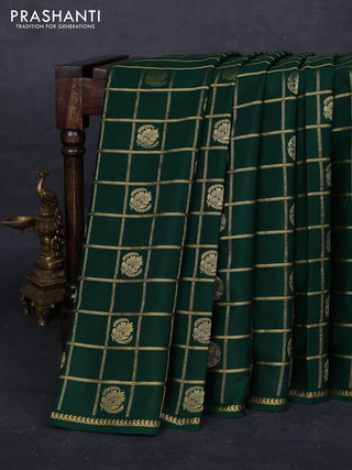 Bottle Green Pure Mysore Silk - Checks