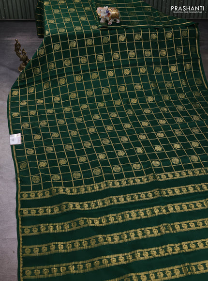 Bottle Green Pure Mysore Silk - Checks