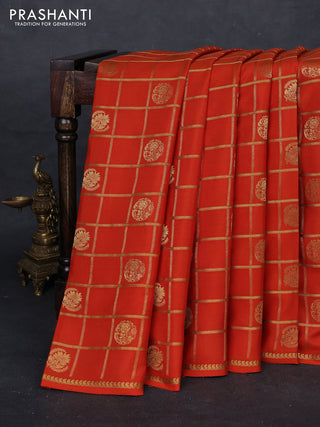Rust Pure Mysore Silk - Checks