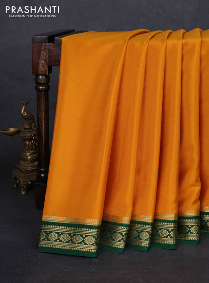 Mustard Yellow & Green Pure Mysore Silk Saree