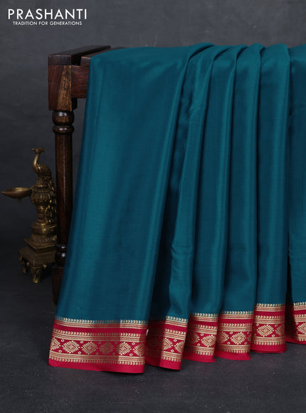 Peacock Blue & Maroon Pure Mysore Silk - Buttas