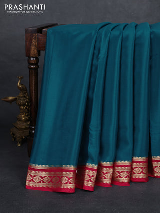 Peacock Blue & Maroon Pure Mysore Silk - Buttas
