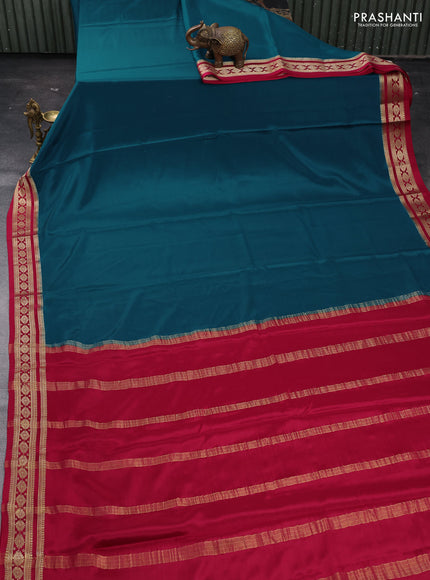 Peacock Blue & Maroon Pure Mysore Silk - Buttas