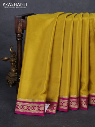 Lime Yellow & Purple Pure Mysore Silk Saree