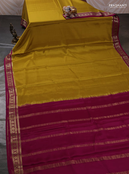 Lime Yellow & Purple Pure Mysore Silk Saree