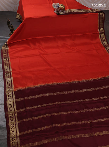 Orange & Maroon Pure Mysore Silk Saree