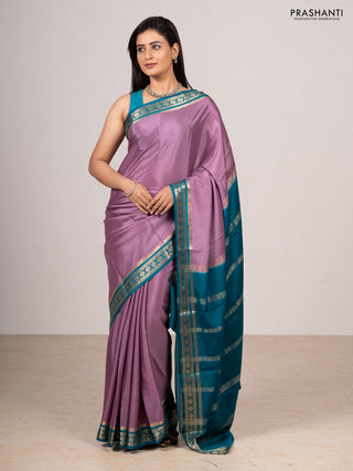 Lavender & Peacock Blue Pure Mysore Silk Saree