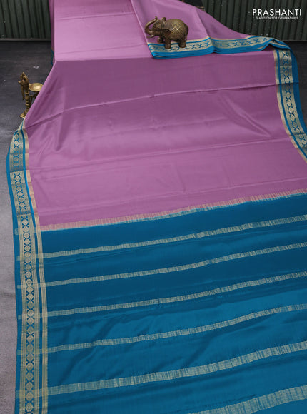 Lavender & Peacock Blue Pure Mysore Silk Saree
