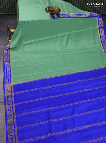 Pastel Green & Royal Blue Pure Mysore Silk Saree