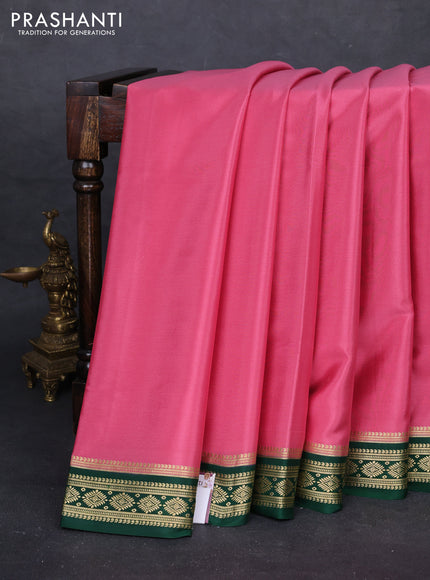 Peach Pink & Green Pure Mysore Silk Saree