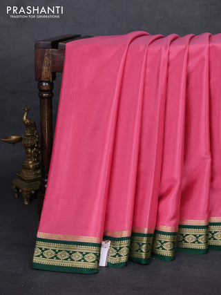 Peach Pink & Green Pure Mysore Silk Saree