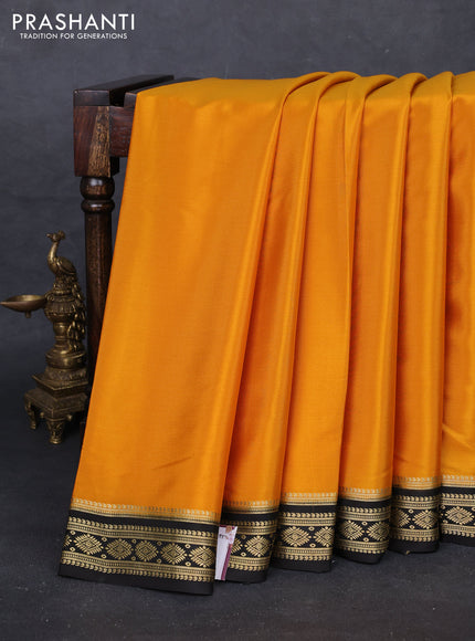 Mustard Yellow & Black Pure Mysore Silk - Buttas