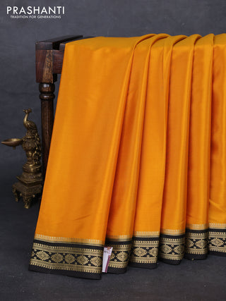 Mustard Yellow & Black Pure Mysore Silk - Buttas