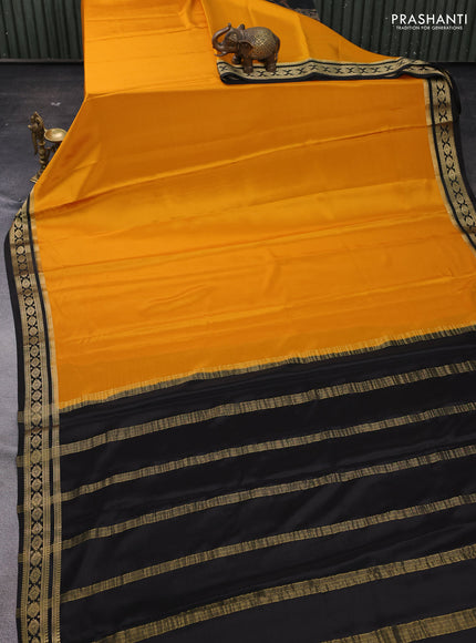 Mustard Yellow & Black Pure Mysore Silk - Buttas