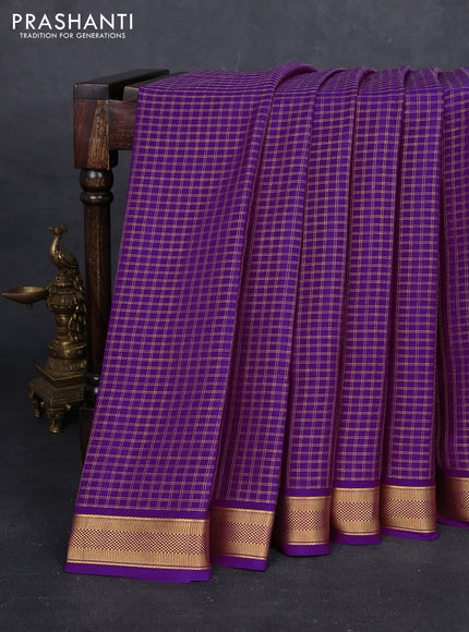 Purple Pure Mysore Silk - Checks